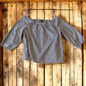 Tommy Hilfiger Off the shoulder Gingham Peasant Top - Size L- Blue / White